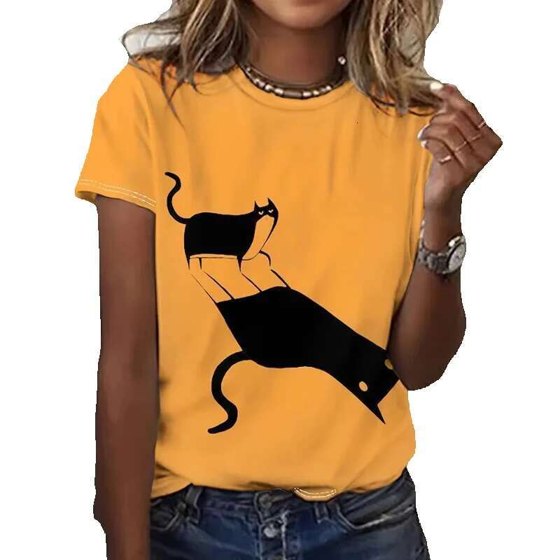 Men's women's short sleeved round neck T-shirts, 3D printed Kawaii cat and dog casual wear