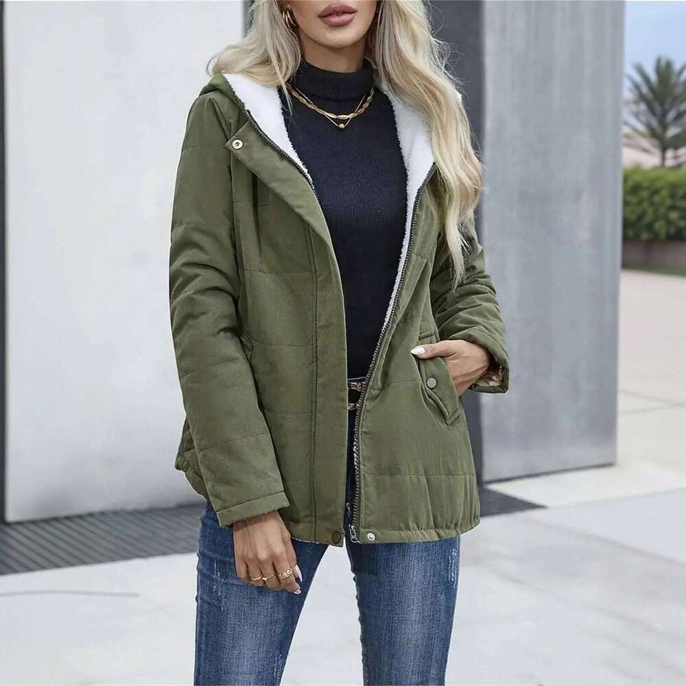 Women Autumn Winter Padded Coat Zip Up Long Sleeve Korean Hooded Jacket Fashion Solid Warm Clothes Casual Outfit Coats Street