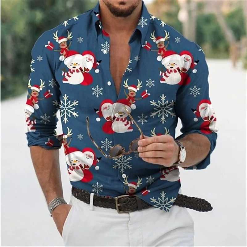 Fun Christmas Snowman Theme 3D Printed Mens Shirts Casual Long Sve Streetwear Tops Unisex Holiday Party Hawaiian Shirts Q251110