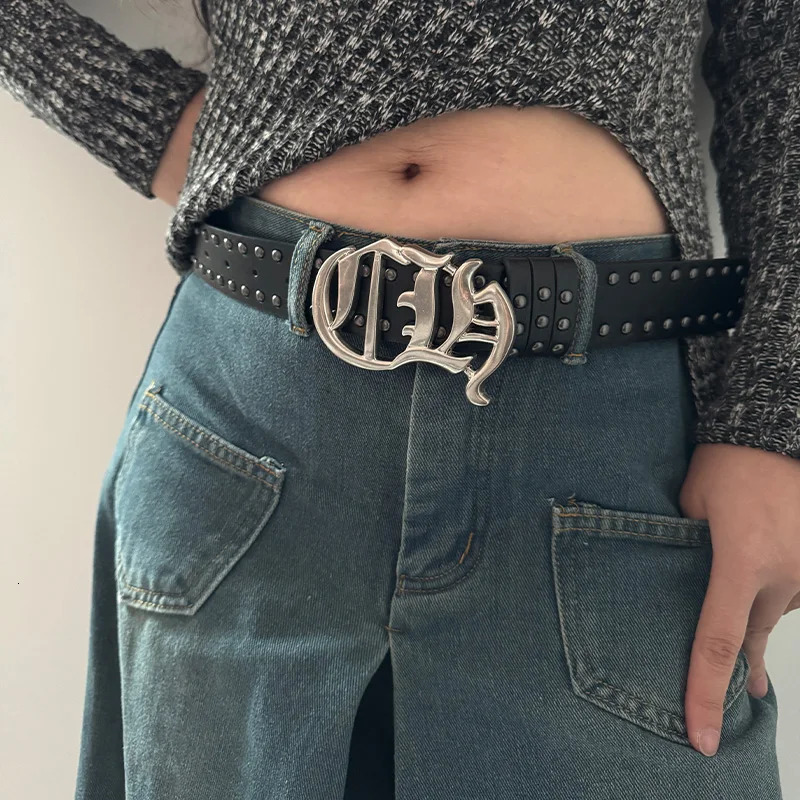 Neutral denim belt for men chrome plated CH Gothic accessories y ner heartshaped punk rivet women 250410