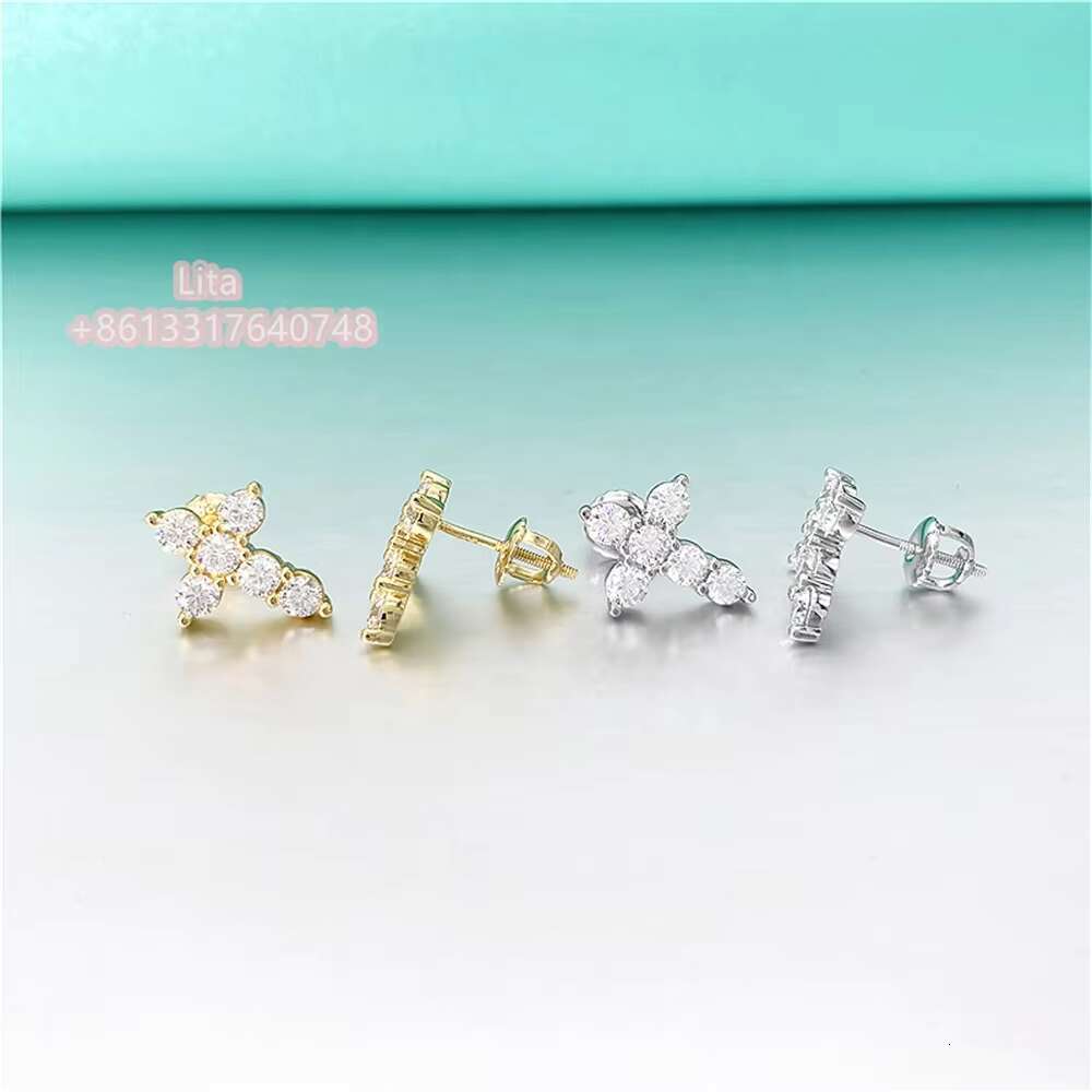 2021 New Trendy Stock Pass Diamond Tester Mens Moissanite Sterling Silver Cross Earrings