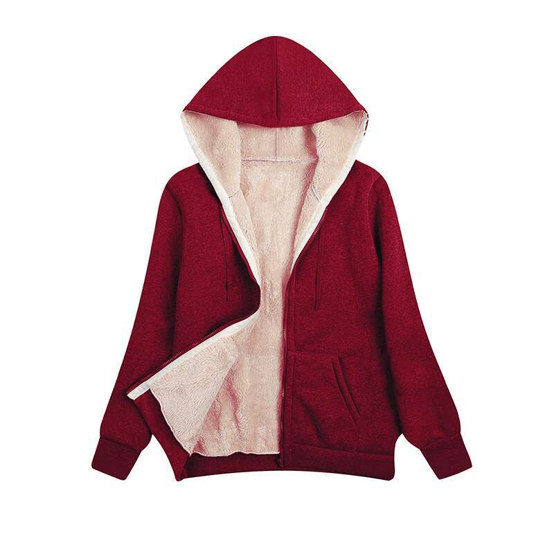 European and American Cross-Border Amazon 2024 Winter Hot-Selling Fleece-Lined Plus Size Hooded Sweatshirt Plush Women's Jacket In Stock