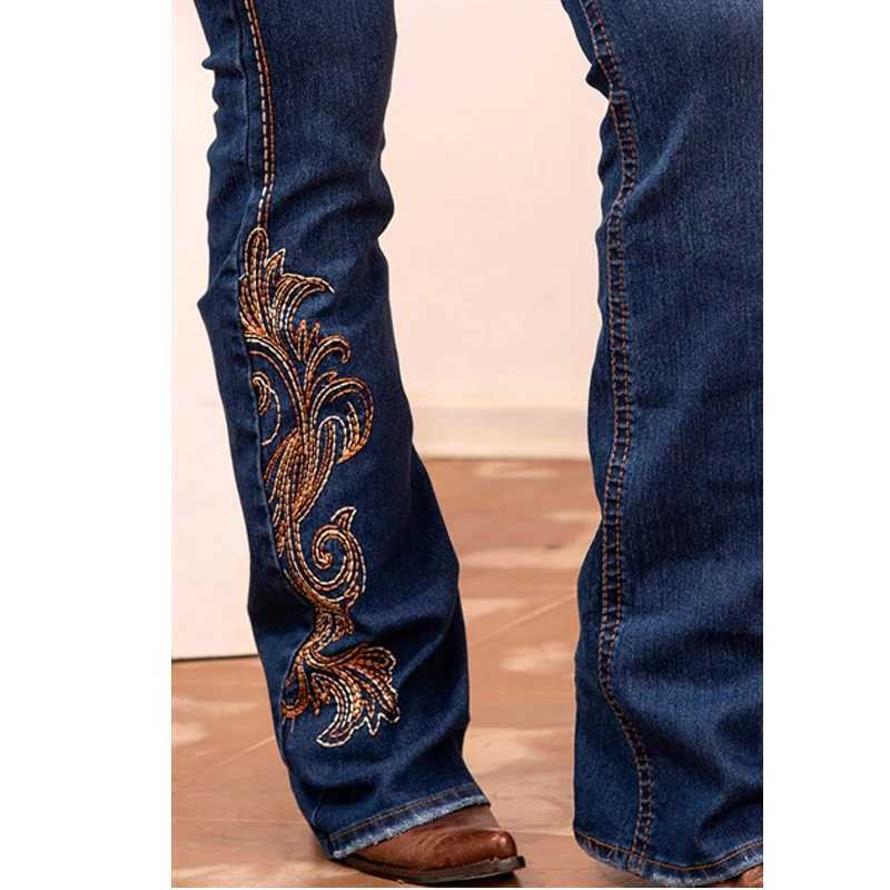Stylish Cowgirl Boo-Cut Denim Jean Exquisite Embroidery Stretch Comfortable Ladies Country Outfit Western Women Trousers T02 C251110