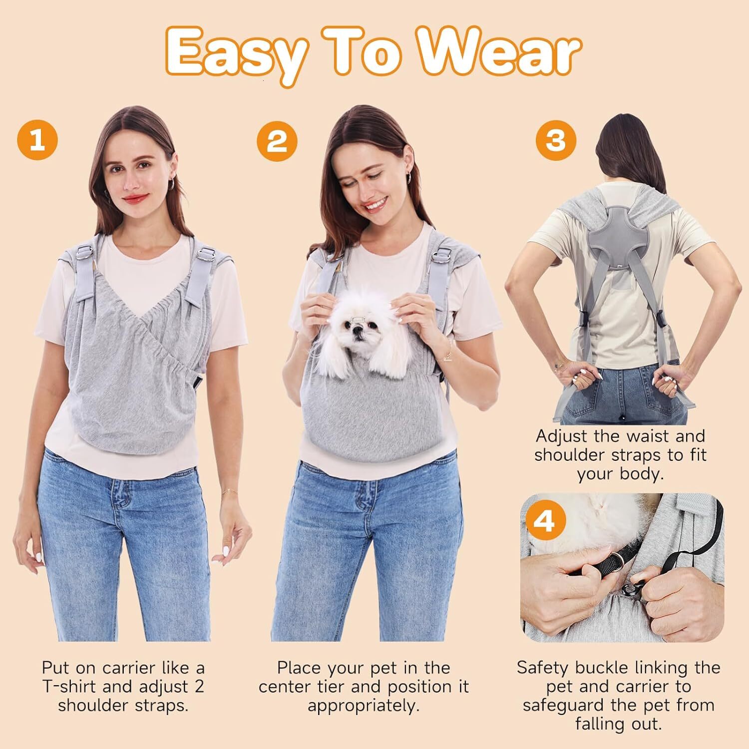 supet dog carrier sling for small dogs antianxiety cat sling carrier chest handsfree front facing puppy sling adjustable soft cotton swaddle wrap redu