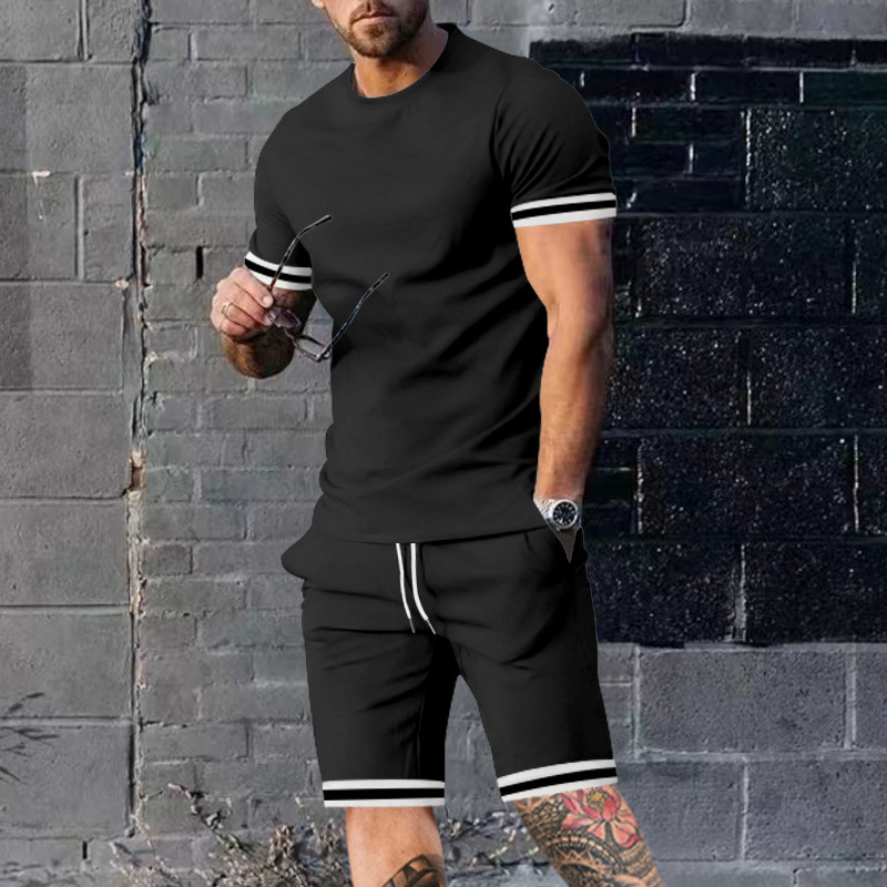 Summer mens short sleeved T-shirt round neck set sports mens casual short sleeved shorts