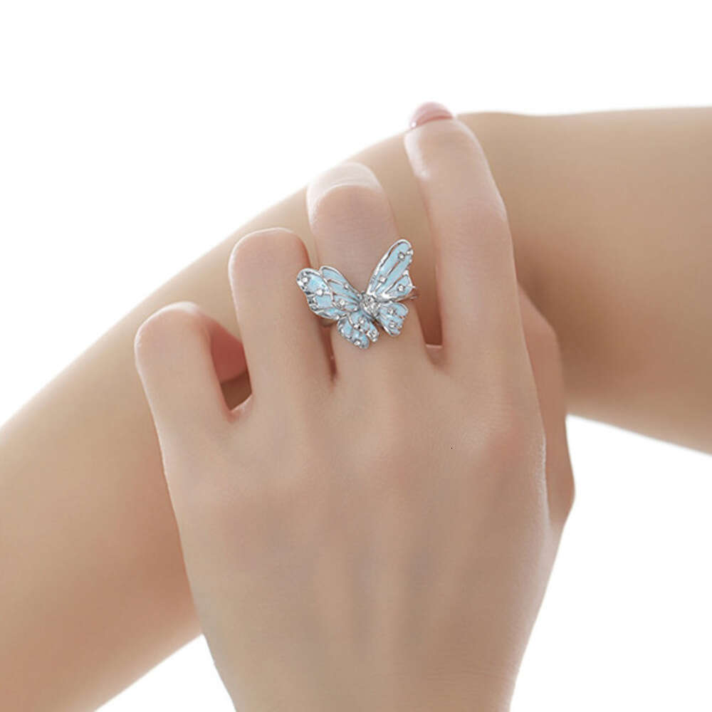 Original Design Blue Butterfly Light Luxury Fashionable Elegant High-end Feel Simple Versatile Index Finger Ring for Women