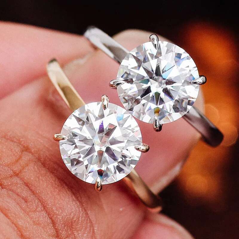 Provence 18K/14K/10K Yellow Gold 3ct D Color VVS1 GRA Certified Round Cut Moissanite Ring For Women Four Claws Anniversary Band