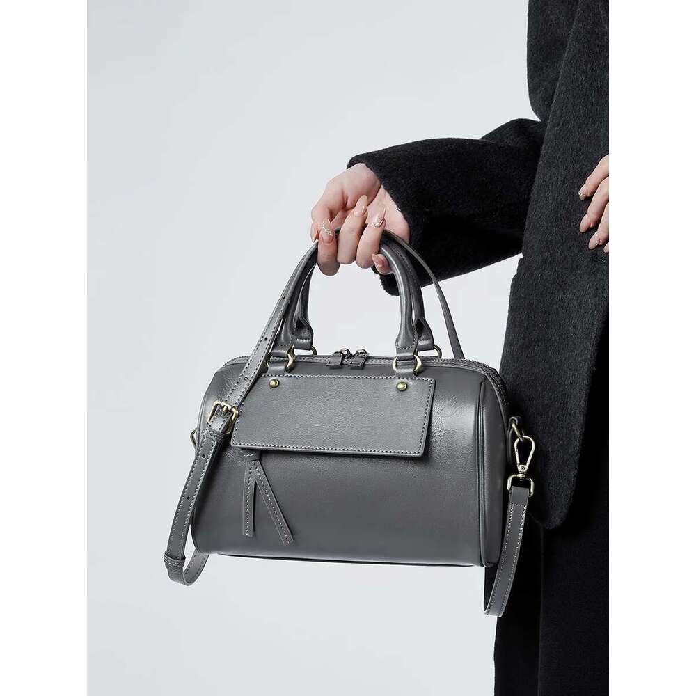 2025 Fashion Genuine Leather Women Boston Armpit Handbag Cowhide Ladies Crossbody Shoulder Bag Commuter Shopping