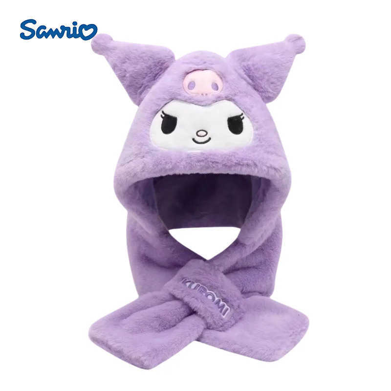 Sanrio anime hat neck scarf and ear protection integrated cartoon kuromi Cinnamoroll cute childrens thickened and warm gift H251110
