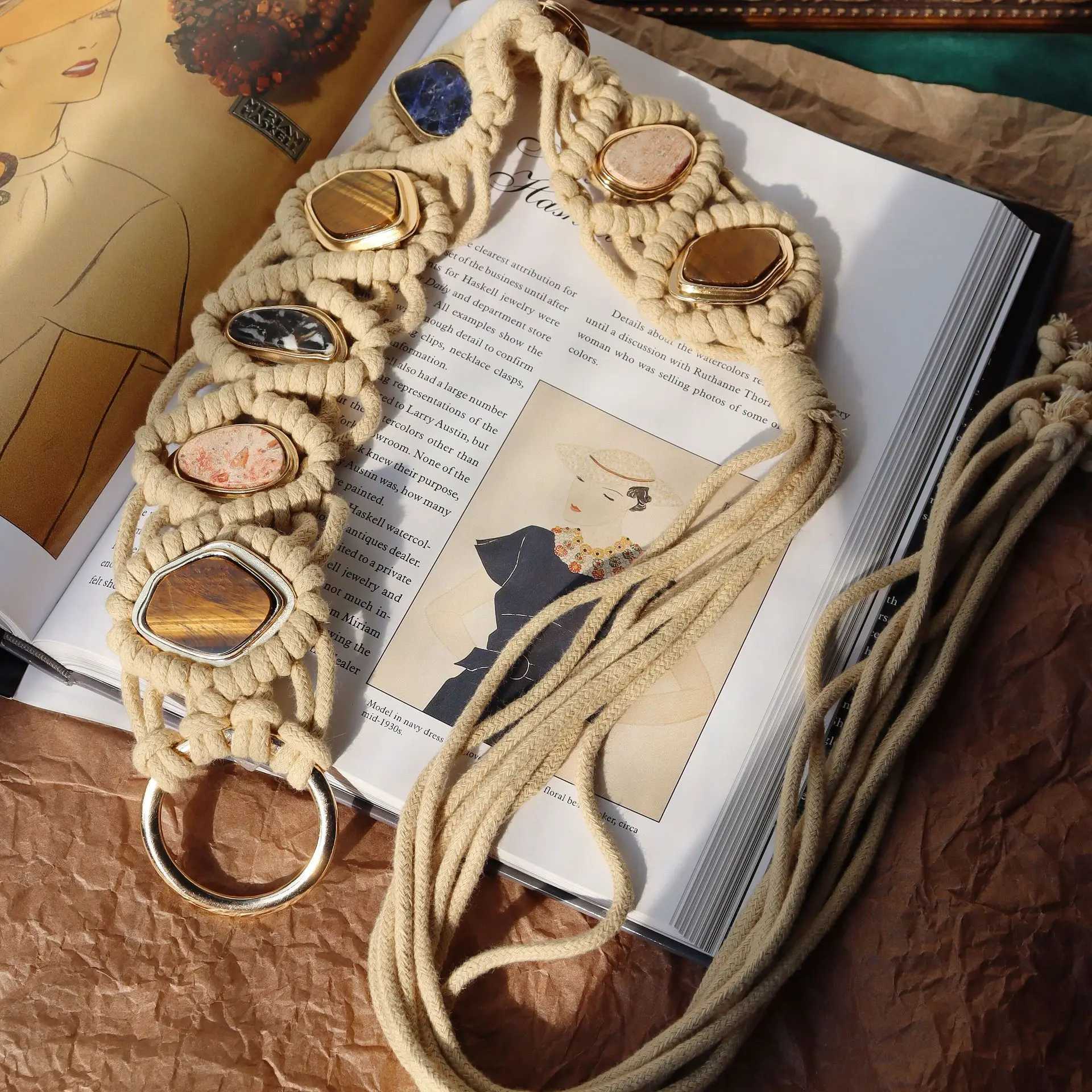 Weaving style woven tassel belt knot decoration waist chain Bohemian girl waist thin rope belt dress accessories X250410