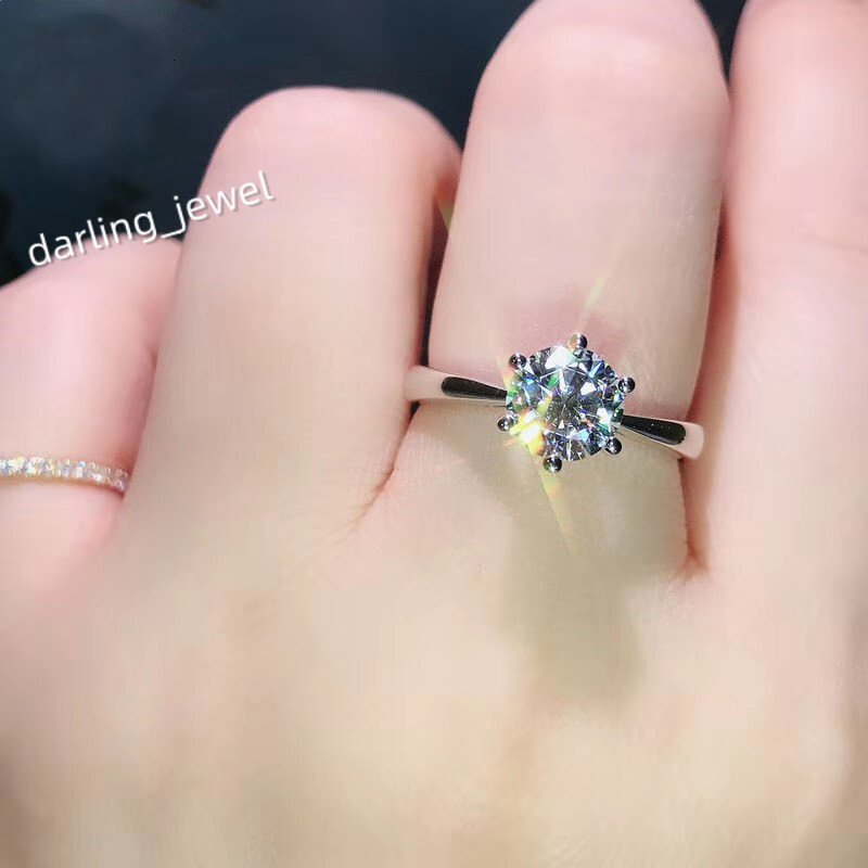 European American 1 Mosan Zircon Ring Cross-Mirror Classic Six-Claw Copper Plated Platinum Fashion Wholesale Rings