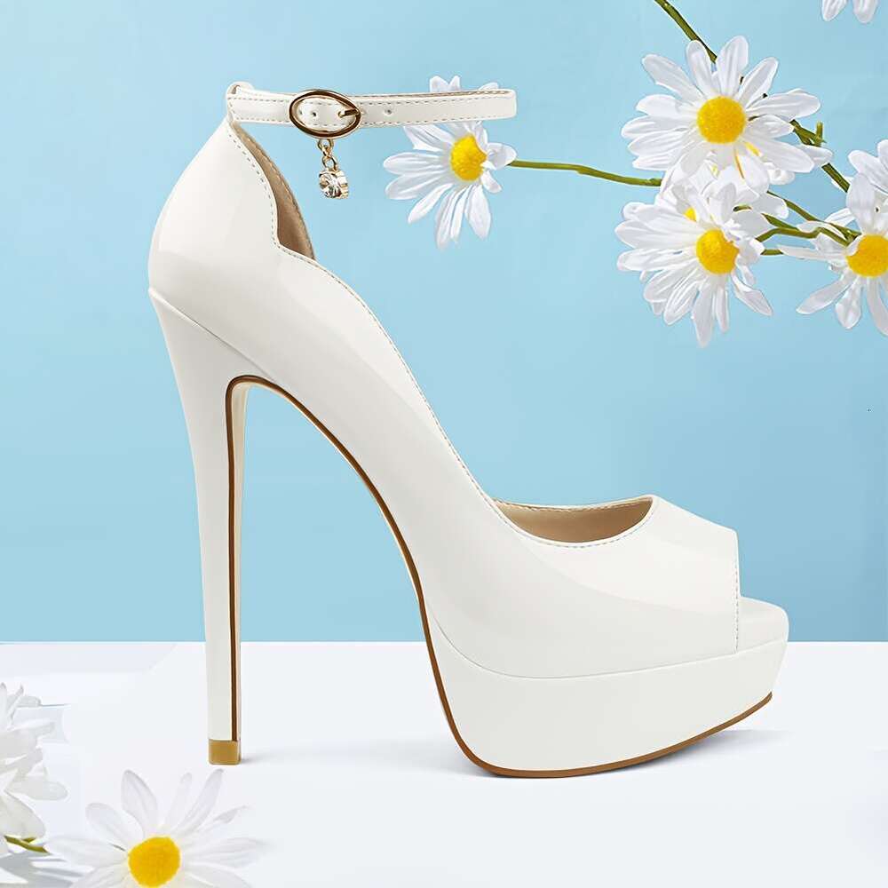Women's Elegant White High-Heel Platform Pumps Sexy Peep-Toe Ankle Strap Mules With Stiletto Heel, All-Season Versatile Dress Parties, Vacations,