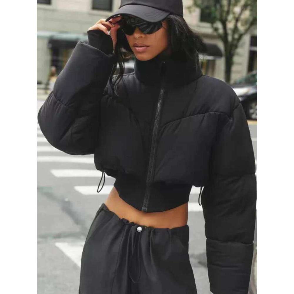 Cotton-Padded Warm Solid White Waist Parkas Short Down Jacket Women Winter Thickened Zipper Stand-Up Collar Slim Women's