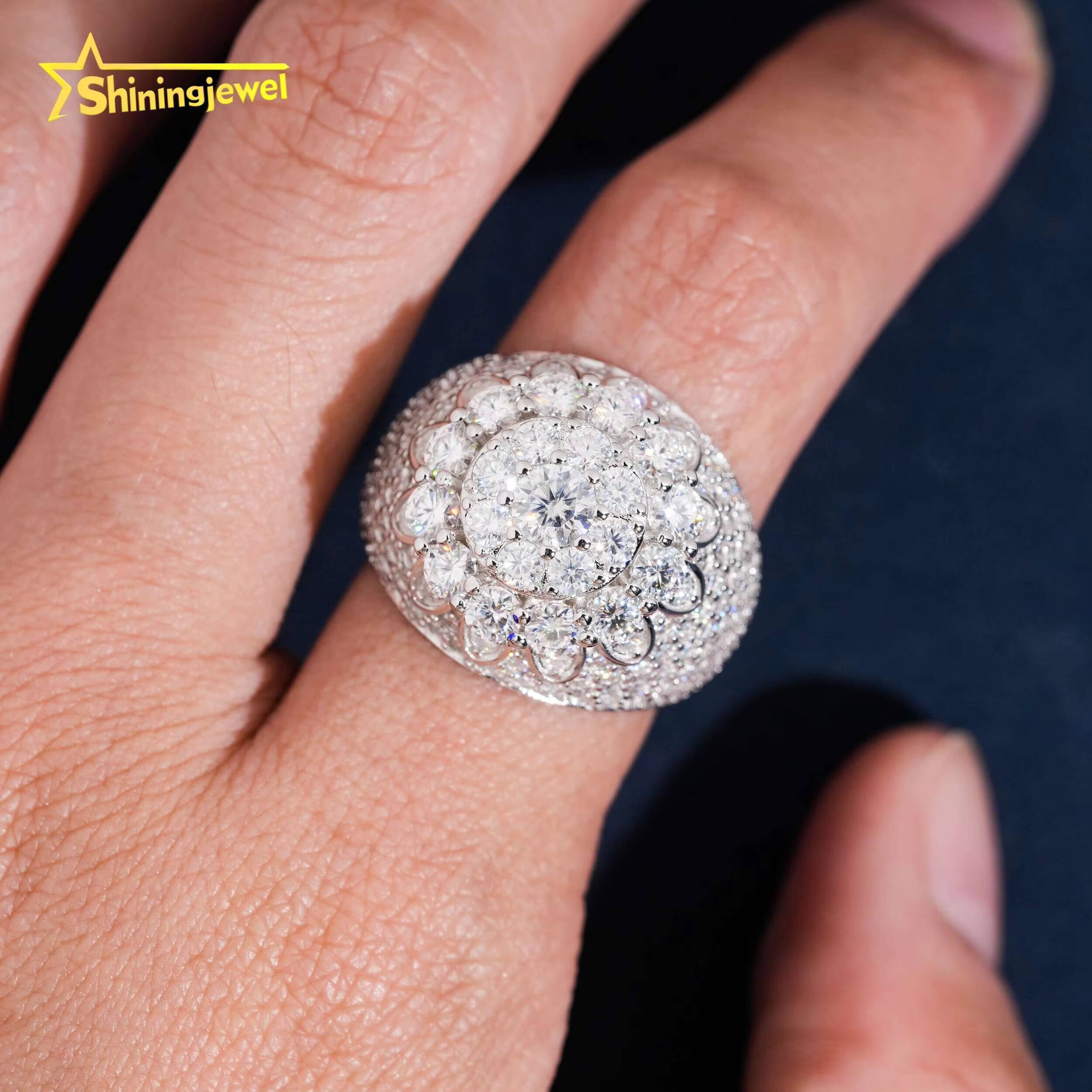USA Local Stock Fashion Ring Round Hip Hop Style Iced Out VVS Moissanite Jewelry Custom Silver 925 Diamond Flower Rings