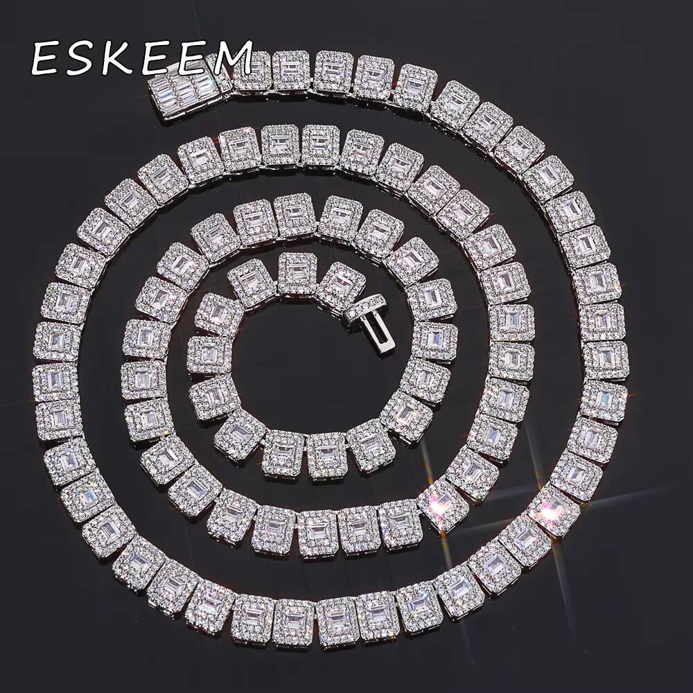 Eskeem Womens Iced Out Tennis Chain Necklace Mixed Baguette Round Cut Cubic Zirconia Stones Hip Hop Fine Jewelry