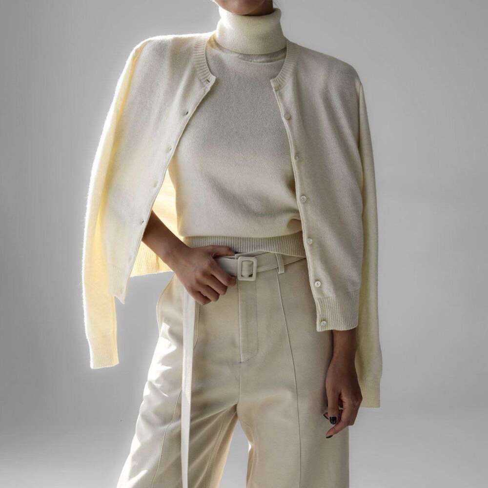 Cross-Border Knitted European and American Style Early Autumn High Neck Sleeveless Base Shirt + Sweater Cardigan Set for Women