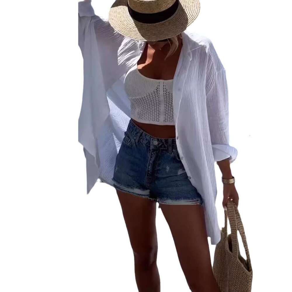 2025 European and American Cross-Border Trade Women's Spring Summer New Amazon Turn-Down Collar Long Sleeve Cotton Linen Casual Fashion Shirt