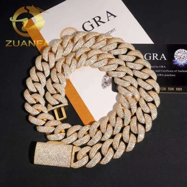 Hip hop jewelry coutureFull Iced Out 20mm Moissanite Stone Sterg Sier Cuban k Chain Necklace