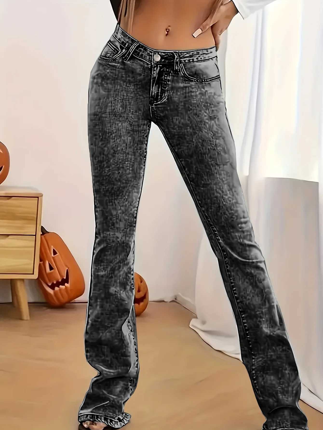 Y2K womens stretch denim trousers with a bootcut shape that flatters the figure perfectly and are suitable for elegant style C251110