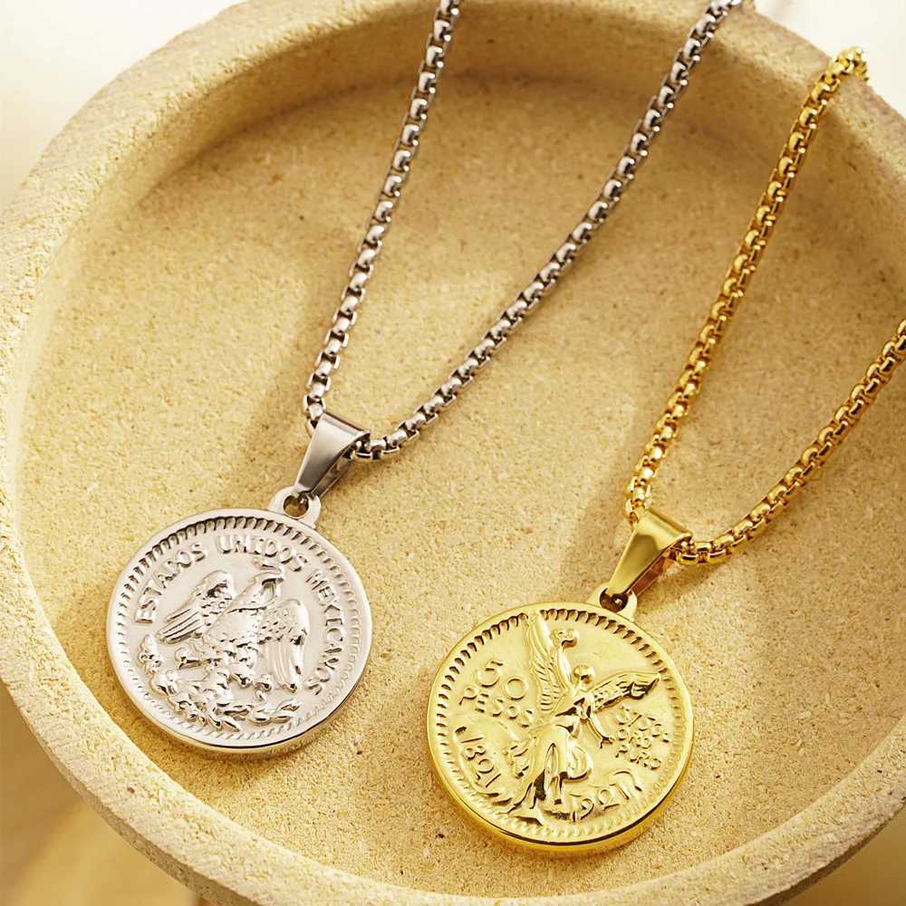 18K Gold Plated Men Coin Jewelry Mexican Coin Centenario Mexicano Moneda 50 Pesos Pendant Necklace Z250410