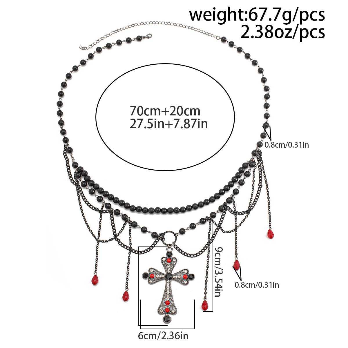 IngeSight. Elegant black crystal cross pendant waist and belly chain used for Gothic Halloween body chain jewelry gifts X250410