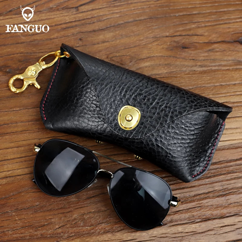 1 piece of retro leather glasses case thick leather sunglasses holder portable storage bag glasses pocket box 250409