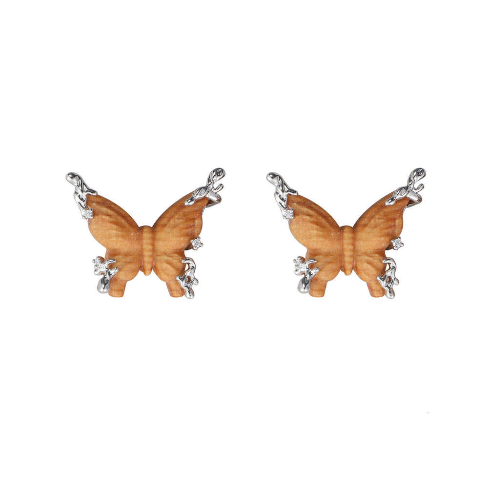 Wooden Butterfly Earrings for Women, High-End Luxury Unique Autumn Winter New Stud Earrings, Exaggerated Niche Style Fashionable Ear Jewelry