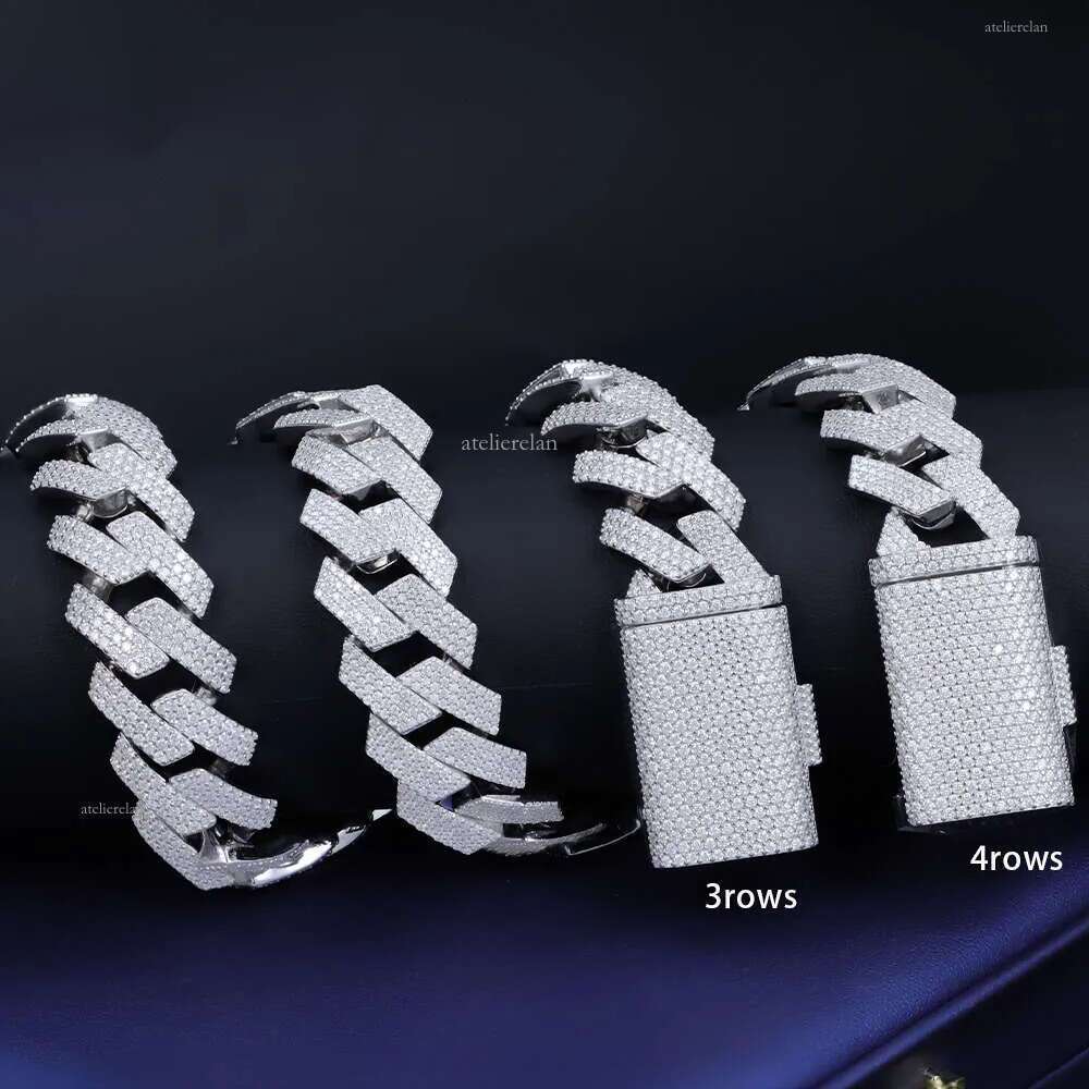 Fine Jewelry 20mm Necklace Bracelet Vvs Diamond Hip Hop Cuban Link Chain Gra d Moissanite 925 Sterling Silver Gold Plate