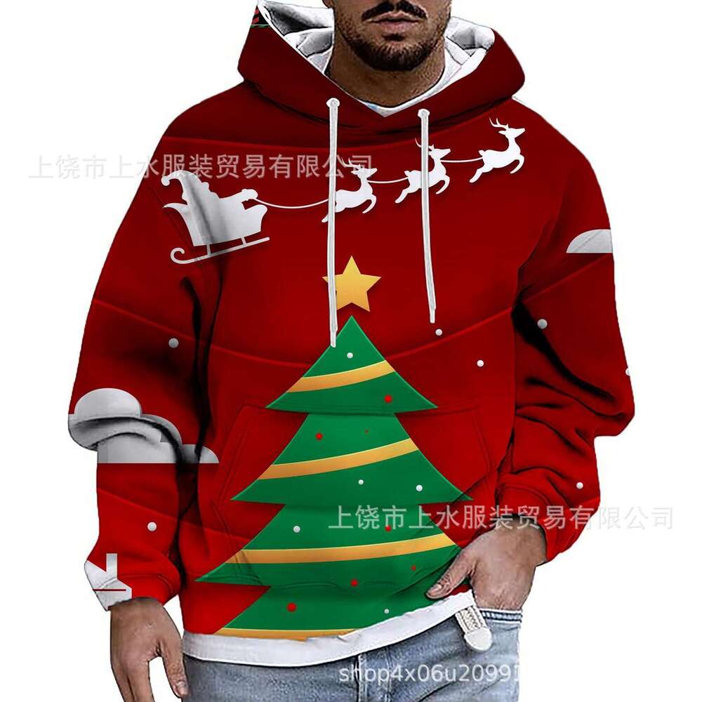 European American Cross-Border New Christmas and Surrounding 3D Printed Hoodie Reindeer Cartoon Santa Claus Children's Clothing
