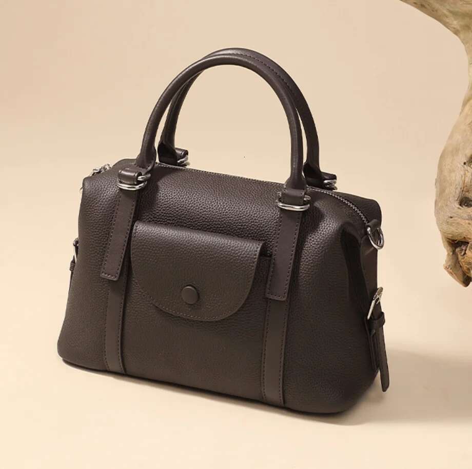 2025 New Designer Boston Pillow Handbag Genuine Leather Women Fashion Shoulder Commuter Shopping Office Bag