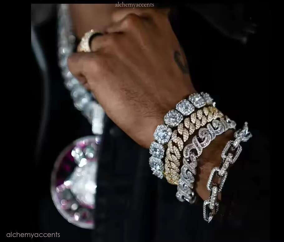 6MM Sterg Moissanite k Punk Cuban Chain Hip Hop Sier Necklace Bracelets