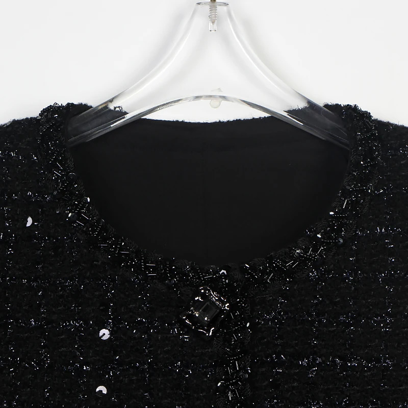 fashionable and elegant celebrity sequin temperament small fragrance style tweed round neck singlebreasted jacket 251110
