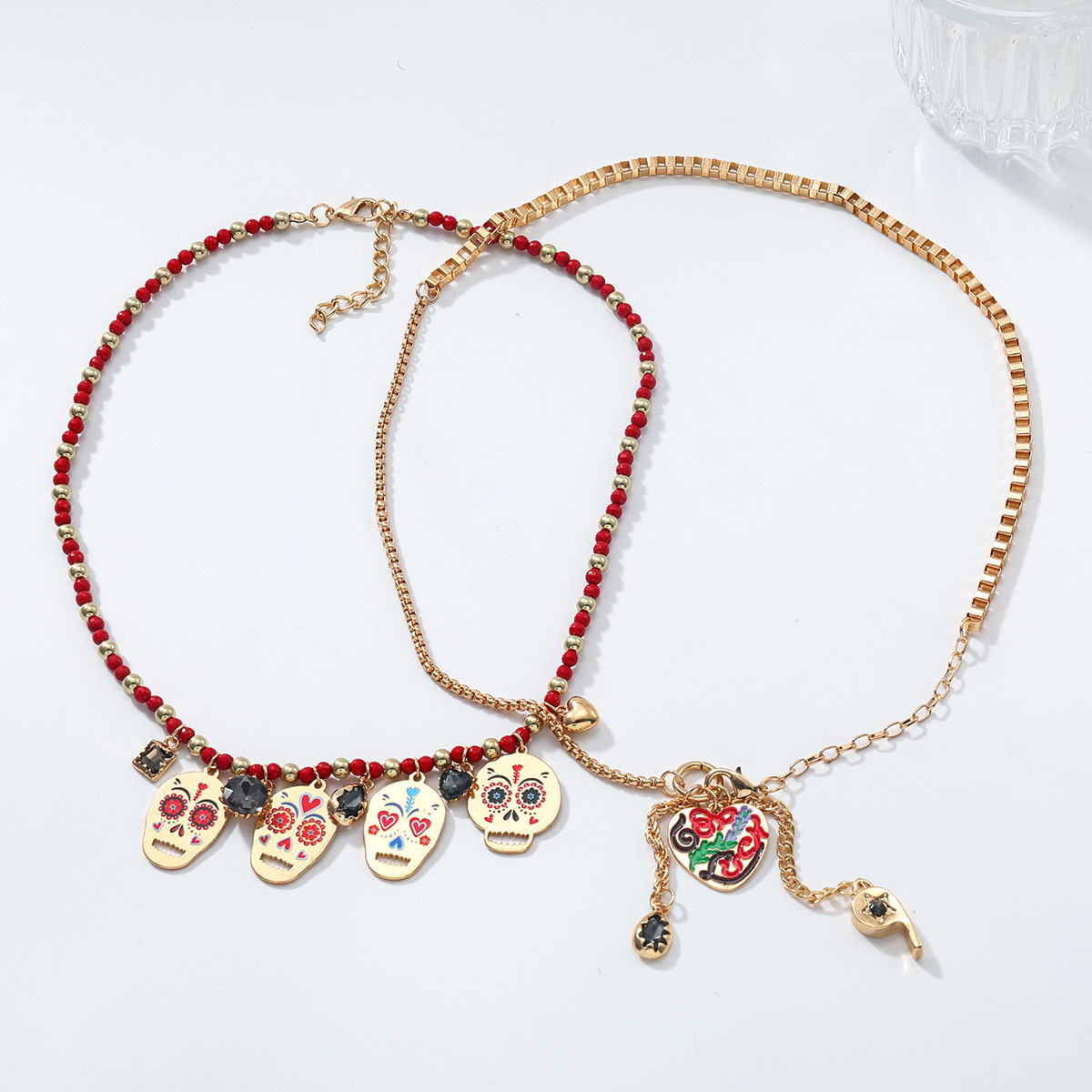 Exquisite Alloy Skull Love Whistle Two Piece Necklace Hand Woven Design Necklace Daily Wear Necklace