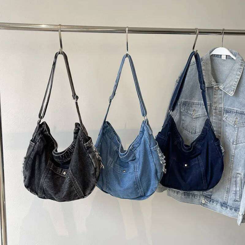 Casual Denim Women's Shoulder Bags Large Capacity Retro Design Ladies Tote Handbags Korean Style Trendy Female Crossbody Bag