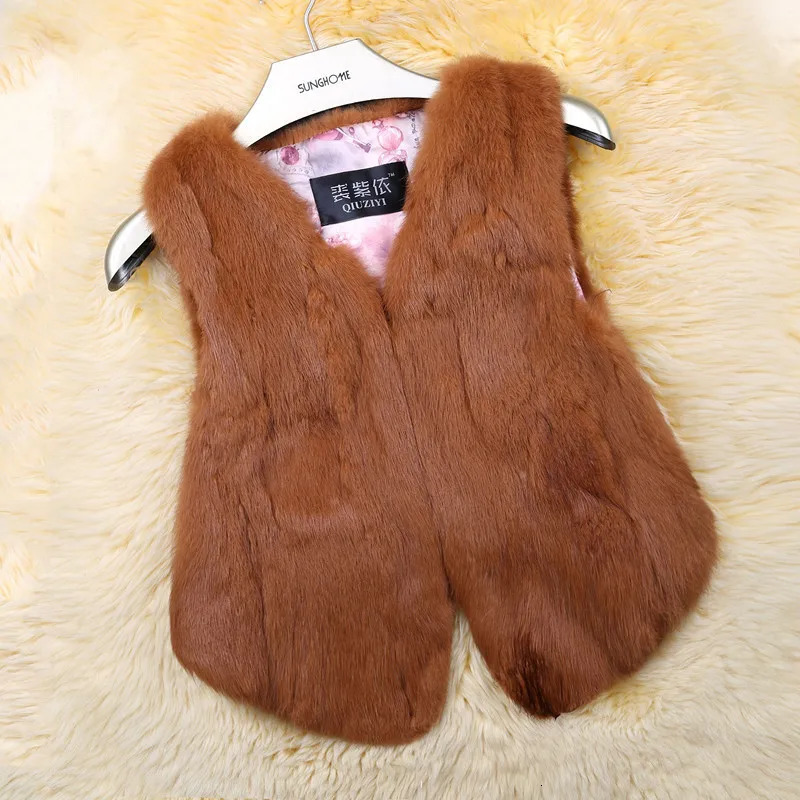 Women Real Genuine Rabbit Fur Vest Fashion 100 Gilet Lady Short Sleeveless Coat 251110