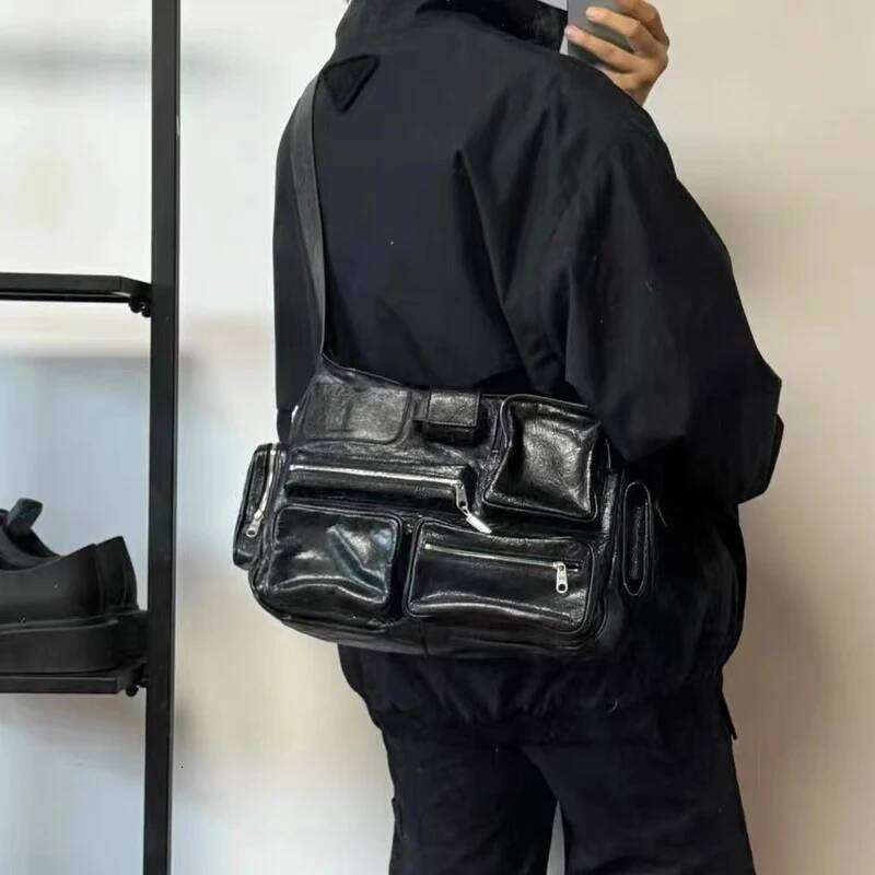 Moto & Biker Bags For Women Luxury Designer Handbags And Purses 2024 New In PU Vintage Oil Wax Leather Multiple Pockets Shoulder