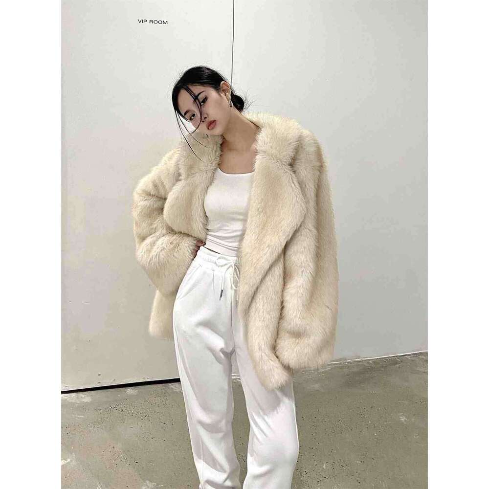 Autumn Winter Faux Elegant Fox New MidLength EcoFriendly Fur Coat Women's Internet Celebrity Large Lapel Loose Fit