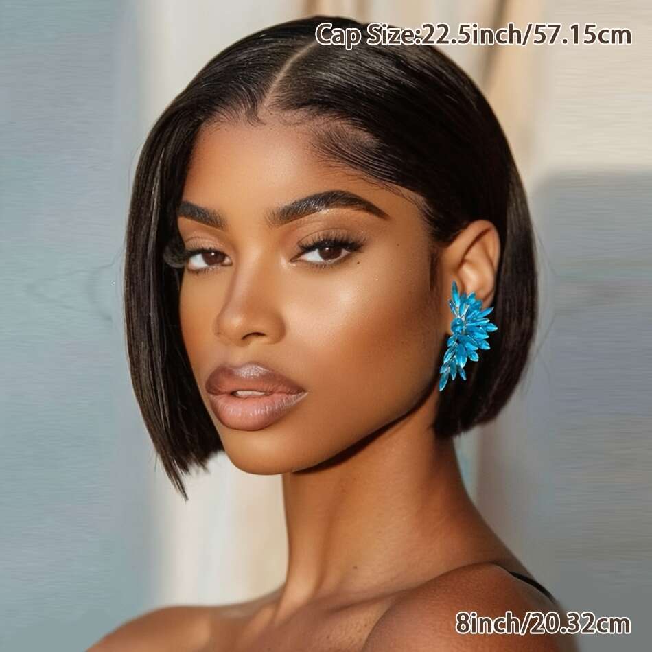 Women's Brazilian Remy Human Hair Looking 150% Density, Pre-Plucked Hairline, 8-12 Inch Lengths, Straight Bob Cut For Everyday & Special Events 1