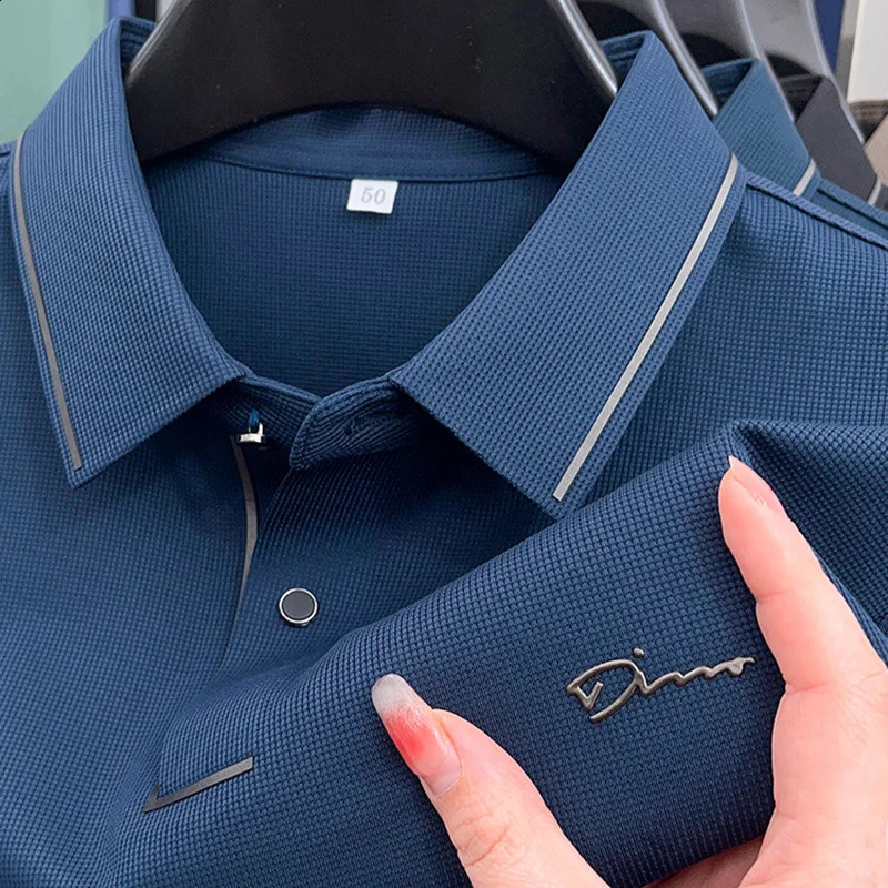 High end ice silk comfortable and breathable T-shirt Men short sleeve summer fashion letter embroidered casual polo shirt 250407