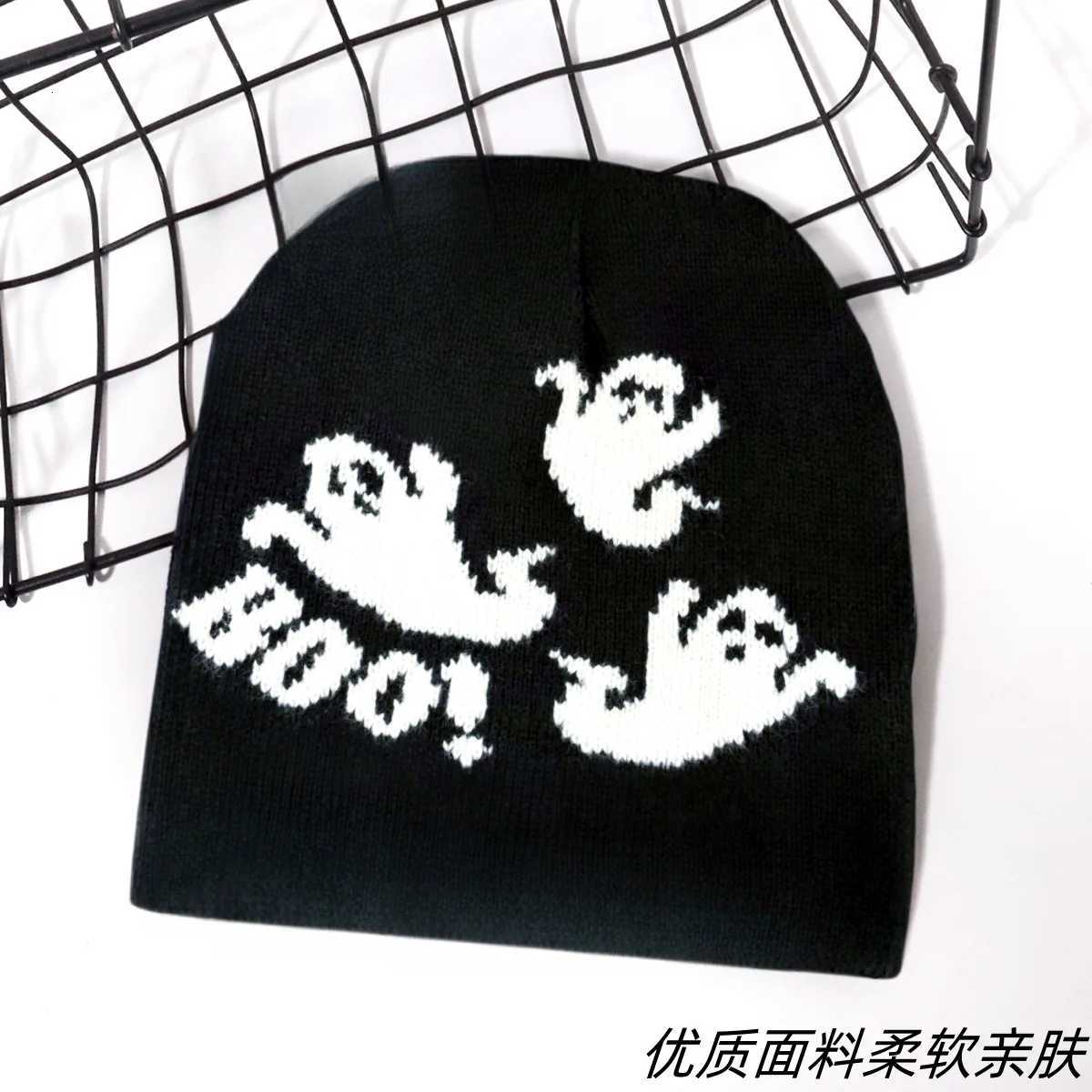Halloween Ghost Pattern Beanie Unisex Knit Hat Scary Party Cap Soft Warm For Trick Or Treat Cosplay Costume Streetwear FestivalXJ251110