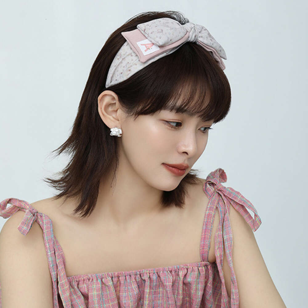 2025 New Korean Version Pink Plaid Bow Elegant High-end Feel High Skull Top Pressure Hairband Wide Headband Hair Accessory