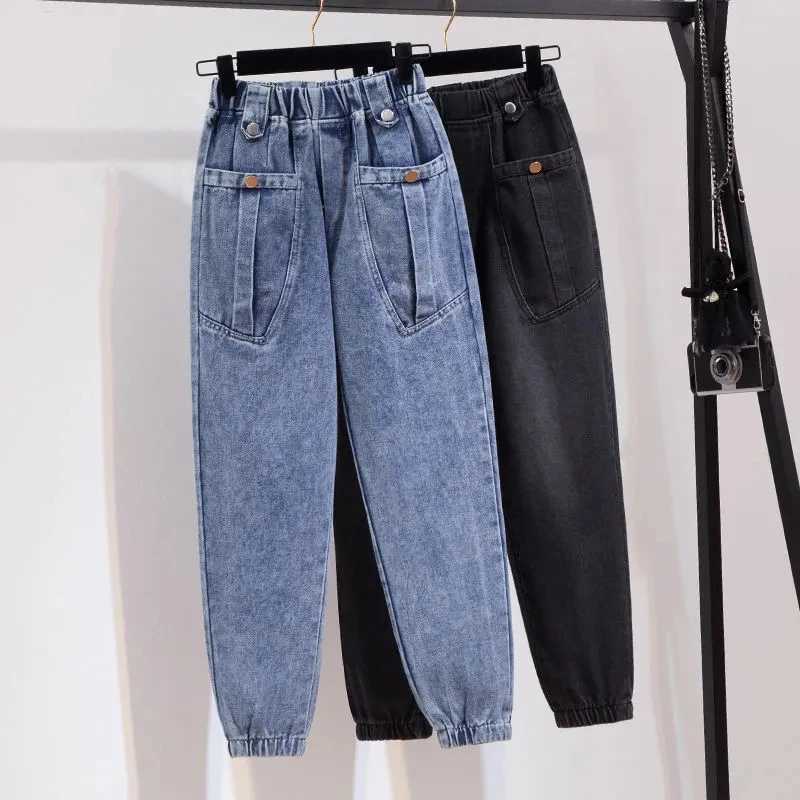 High waisted Jeans 2025 Autumn Winter New Fashion Loose versatile jeans Elastic waist Womens Casual Denim Ankle Length Pants C251110