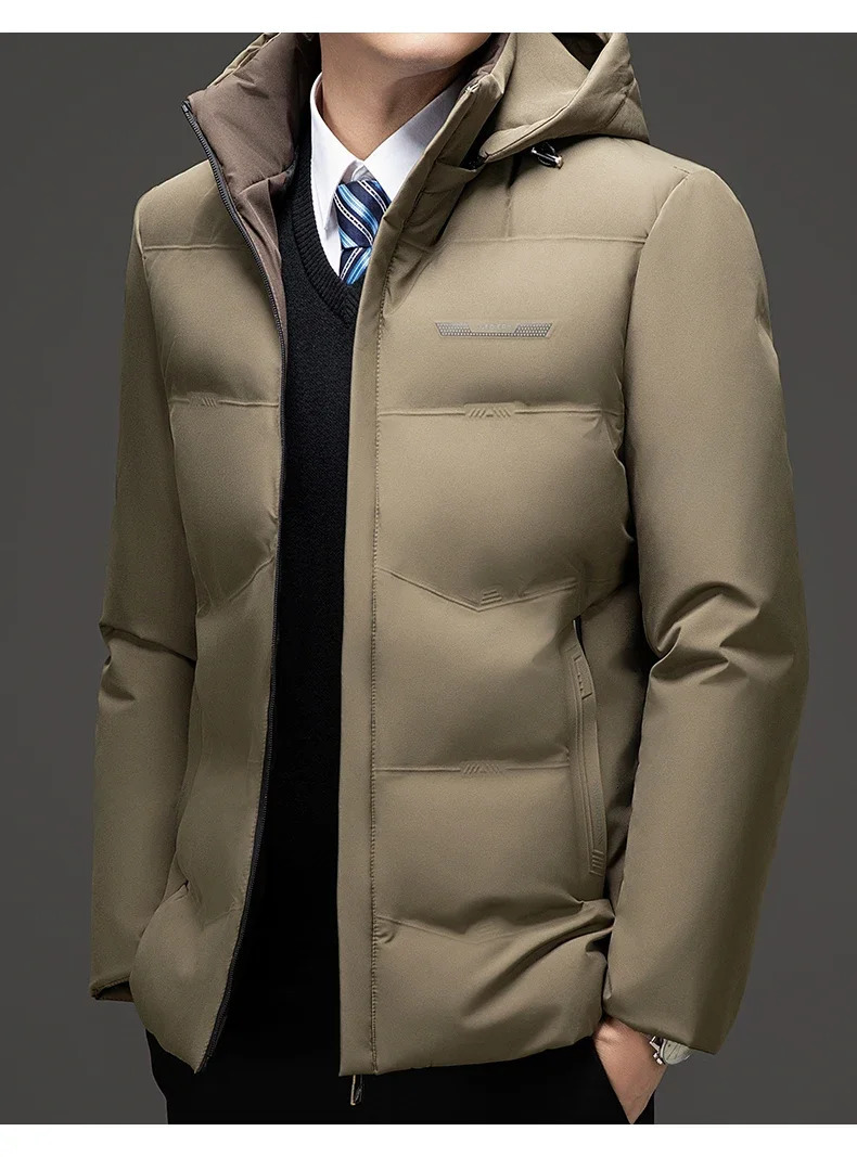 Mens Down Jacket Autumn Winter Solid Color Windproof Warm Thickened Casual Business Hooded Coat Men Simple padded Clothing 251105