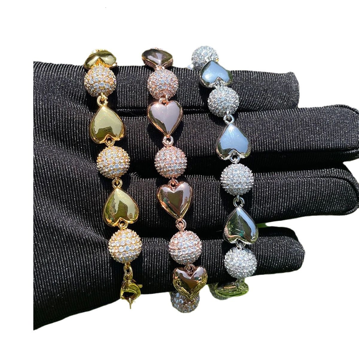 Moissanite chain Colored Ball Heart shaped Bracelet with Love for Men and Women Light Luxury and High End Jewelry