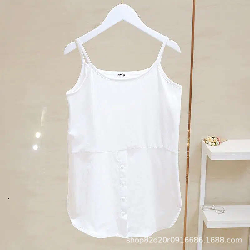 Plus Size Women's Clothing Patchwork Color Block Fake Two-Piece Loose Inner Wear Hem Fat MM Camisole Vest 060