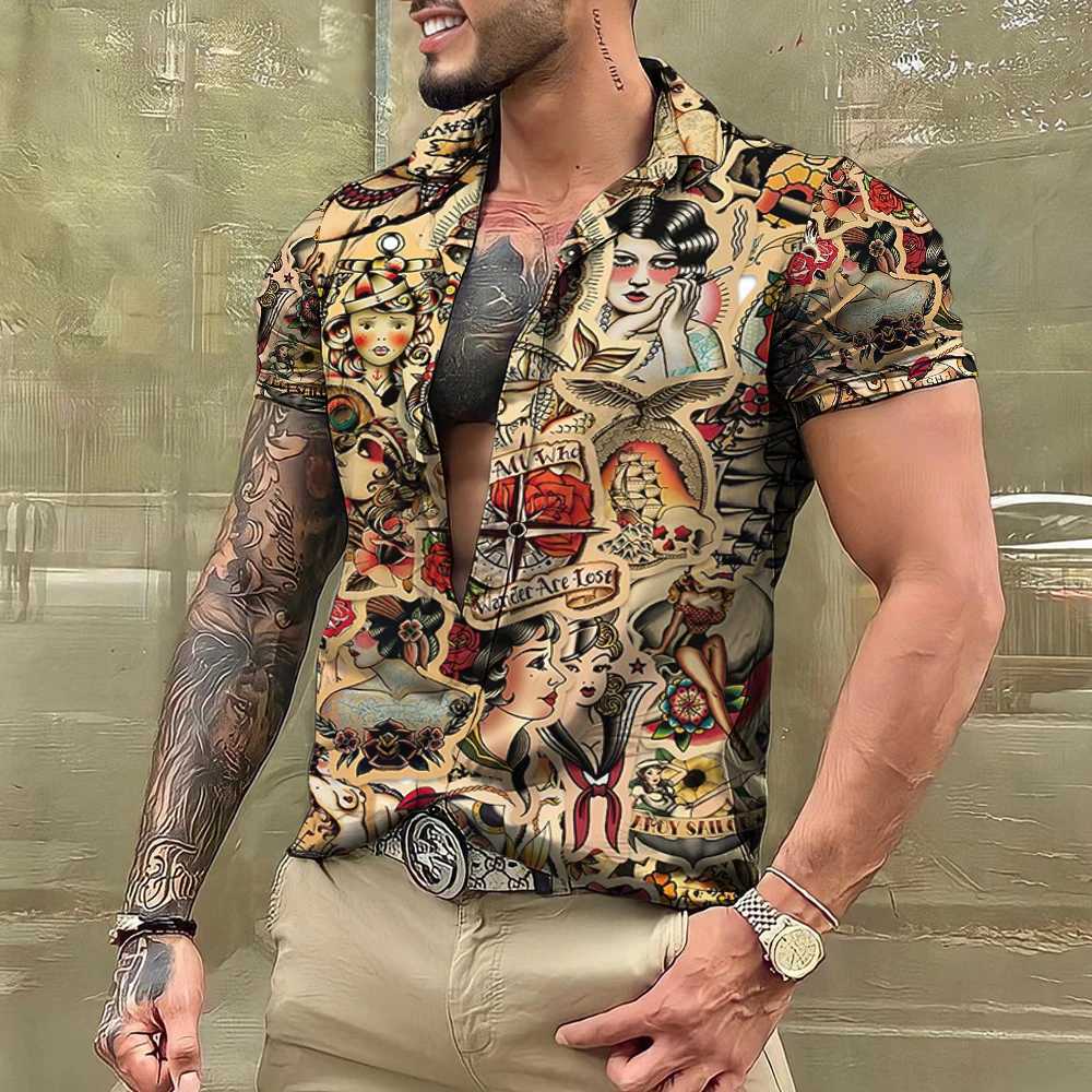 Summer Tattoo Shirt Hawaiian Mens Brand Short Sleeve Top T-shirt Casual Mens Shirt Camisas De Hombre Clothing X250410
