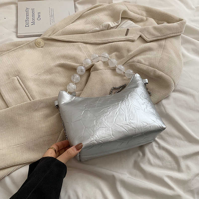 New Chinese Style Beaded Handbag Underarm Bag for Women Summer New Chain Crossbody Bag Fashion Niche Horn Bag