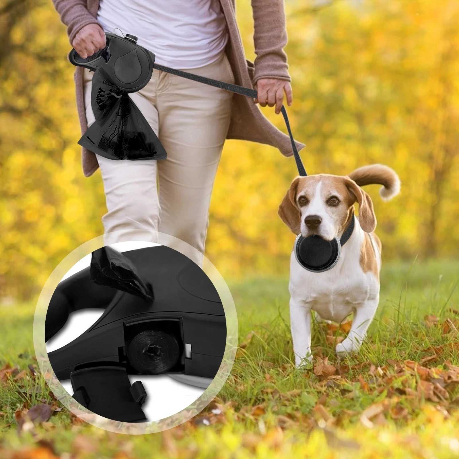 Multifunction Pet Dog Leash with Builtin Water Bottle Bowl Waste Bag Dispenser for Outdoor Walking Traction Rope Pet Accessories J251110