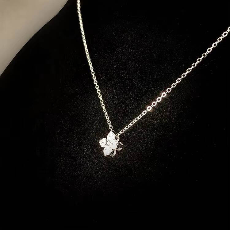 Fine Jewelry Adjustable 925 Sterling Silver Moissanite Pendant Four Leaf Clover Necklace Link Chain Women Gift Anniversary