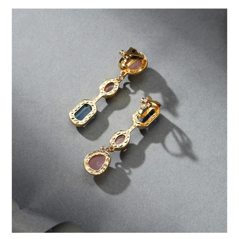 Fashionable Colored Resin Drop Stone Simple Ear Clips for Women Party Retro Color Temperament Clip on Earrings Without Earholes 250409